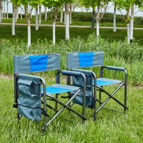 2-piece Padded Folding Outdoor Chair with Storage Pockets,Lightweight Oversized Directors Chair for indoor, Outdoor Camping, Picnics and Fishing,Blue/ (Color: as Pic)