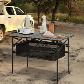 Folding Camping Table, Roll-up Ultra Compact Outdoor Portable Fold Up Lightweight beach Table, with Large Storage and Carry Bag, for Outdoor Cooking, (Color: Black-46*27*21 in)
