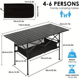 Adjustable - height Folding Table with Storage Bag. Durable Metal Tripod Base. Ideal for Beach, Picnic, BBQ & Patio. Lightweight, Compact for Indoor/O (Color: Black - Upgraded Height Edition)
