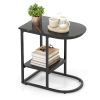 Modern Sofa Side Table with Faux Marble Tabletop and Storage Shelf
