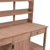 TOPMAX 66" Large Outdoor Farmhouse Wooden Potting Bench Table, Garden Workstation with 2 Drawers, Cabinet and Open Shelves for Backyard, Mudroom, Brow