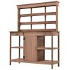 TOPMAX 66" Large Outdoor Farmhouse Wooden Potting Bench Table, Garden Workstation with 2 Drawers, Cabinet and Open Shelves for Backyard, Mudroom, Brow