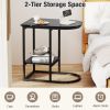 Modern Sofa Side Table with Faux Marble Tabletop and Storage Shelf