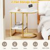Modern Sofa Side Table with Faux Marble Tabletop and Storage Shelf