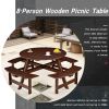 Outdoor 6 Person Picnic Table, 6 person Round Picnic Table with 3 Built-in Benches, Umbrella Hole, Outside Table and Bench Set for Garden, Backyard, P