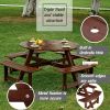 Outdoor 6 Person Picnic Table, 6 person Round Picnic Table with 3 Built-in Benches, Umbrella Hole, Outside Table and Bench Set for Garden, Backyard, P