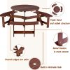 Outdoor 6 Person Picnic Table, 6 person Round Picnic Table with 3 Built-in Benches, Umbrella Hole, Outside Table and Bench Set for Garden, Backyard, P