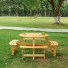 Outdoor 6 Person Picnic Table, 6 person Round Picnic Table with 3 Built-in Benches, Umbrella Hole, Outside Table and Bench Set for Garden, Backyard, P