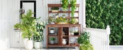 TOPMAX 66" Large Outdoor Farmhouse Wooden Potting Bench Table, Garden Workstation with 2 Drawers, Cabinet and Open Shelves for Backyard, Mudroom, Brow