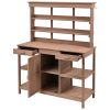 TOPMAX 66" Large Outdoor Farmhouse Wooden Potting Bench Table, Garden Workstation with 2 Drawers, Cabinet and Open Shelves for Backyard, Mudroom, Brow