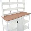 TOPMAX 66" Large Outdoor Farmhouse Wooden Potting Bench Table, Garden Workstation with 2 Drawers, Cabinet and Open Shelves for Backyard, Mudroom, Whit