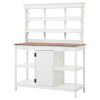 TOPMAX 66" Large Outdoor Farmhouse Wooden Potting Bench Table, Garden Workstation with 2 Drawers, Cabinet and Open Shelves for Backyard, Mudroom, Whit