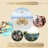Outdoor 6 Person Picnic Table, 6 person Round Picnic Table with 3 Built-in Benches, Umbrella Hole, Outside Table and Bench Set for Garden, Backyard, P