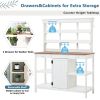 TOPMAX 66" Large Outdoor Farmhouse Wooden Potting Bench Table, Garden Workstation with 2 Drawers, Cabinet and Open Shelves for Backyard, Mudroom, Whit