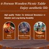 Outdoor 6 Person Picnic Table, 6 person Round Picnic Table with 3 Built-in Benches, Umbrella Hole, Outside Table and Bench Set for Garden, Backyard, P