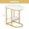 Modern Sofa Side Table with Faux Marble Tabletop and Storage Shelf